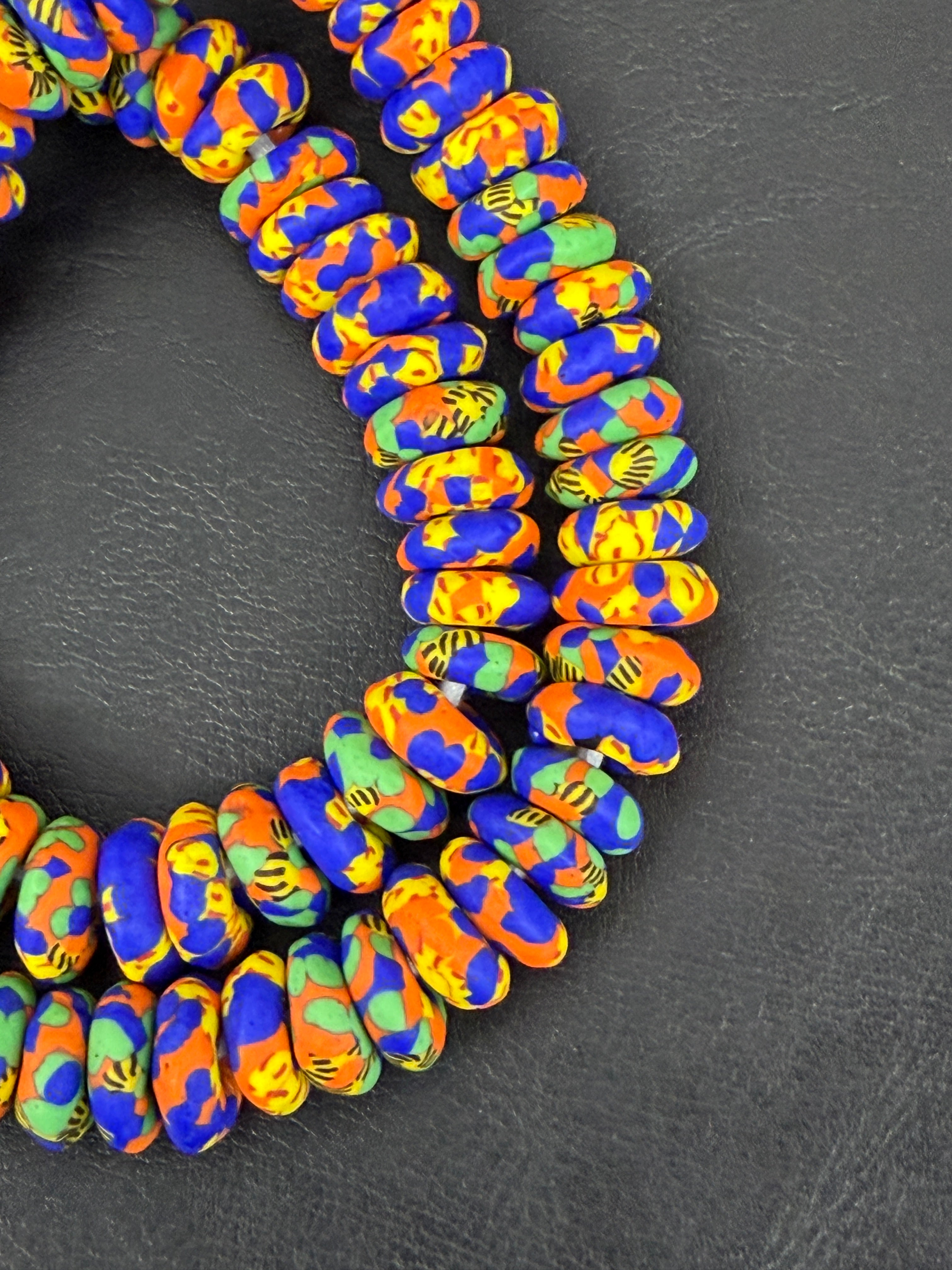 African Glass Bead Bundle – Multicolor Painted Rondelles with Lime Green Pocket Glass Beads