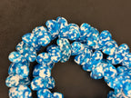 XL Ocean Mosaic Canoe-Shaped Krobo Powdered Glass Beads | Blue & White Recycled Glass Beads | Handmade African Beads from Ghana