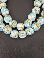 Sky Blue & Ivory Fused Krobo Recycled Glass Beads 12–14mm | Handmade African Glass Beads from Ghana | 44 Beads Per Strand
