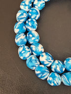 Fused Krobo Recycled Glass Beads 12–14mm | Aqua Blue & Ivory Handmade African Glass Beads from Ghana