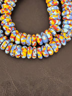 Authentic Ghana Fused Krobo Rondelle Beads – Powder Blue, Golden Yellow & Terracotta Recycled Glass Beads