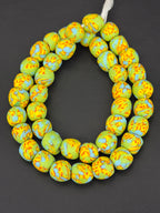 Fused Krobo Recycled Glass Beads 12–14mm | Pistachio Green Blue Yellow Handmade African Glass Beads from Ghana