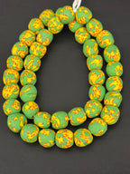 Fused Krobo Recycled Glass Beads 12–14mm | Green Yellow Handmade African Glass Beads from Ghana