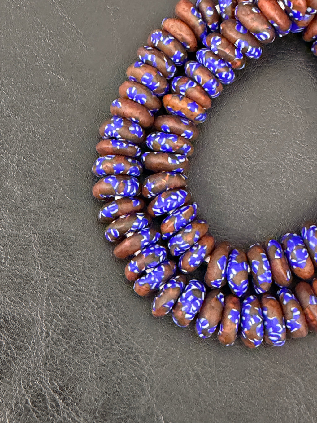 Handmade Blue Brown Fused Krobo Rondelle Recycled Glass Beads | Sustainable African Jewelry Supplies