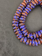 Handmade Blue Brown Fused Krobo Rondelle Recycled Glass Beads | Sustainable African Jewelry Supplies