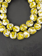 Ivory & Golden Yellow Fused Krobo Recycled Glass Beads 12–14mm | Handmade African Glass Beads from Ghana | 44 Beads Per Strand