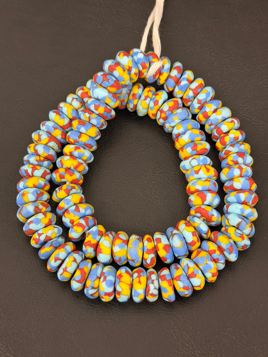 Authentic Ghana Fused Krobo Rondelle Beads – Powder Blue, Golden Yellow & Terracotta Recycled Glass Beads