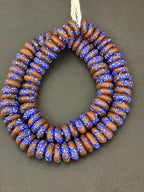 Handmade Blue Brown Fused Krobo Rondelle Recycled Glass Beads | Sustainable African Jewelry Supplies