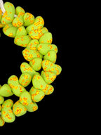 XL Canoe-Shaped Krobo Powdered Glass Beads – Lime Green & Orange Speckled African Recycled Glass Beads | Large Artisan Beads from Ghana | 1 Strand