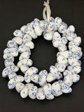XL White & Cobalt Blue Canoe-Shaped Krobo Powdered Glass Beads | Handmade Recycled Glass Beads from Ghana | African Statement Beads