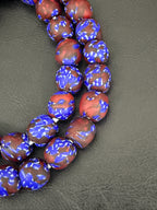 Royal Indigo Fused Krobo Recycled Glass Beads 12–14mm | Handmade African Glass Beads from Ghana | 44 Beads Per Strand