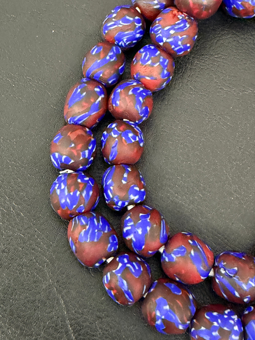 Royal Indigo Fused Krobo Recycled Glass Beads 12–14mm | Handmade African Glass Beads from Ghana | 44 Beads Per Strand