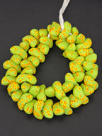 XL Canoe-Shaped Krobo Powdered Glass Beads – Lime Green & Orange Speckled African Recycled Glass Beads | Large Artisan Beads from Ghana | 1 Strand