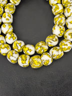 Ivory & Golden Yellow Fused Krobo Recycled Glass Beads 12–14mm | Handmade African Glass Beads from Ghana | 44 Beads Per Strand