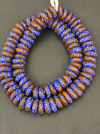 Handmade Blue Brown Fused Krobo Rondelle Recycled Glass Beads | Sustainable African Jewelry Supplies