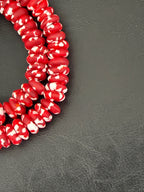 Authentic Ghana Fused Krobo Rondelle Beads – Crimson Red & Ivory Recycled Glass Beads