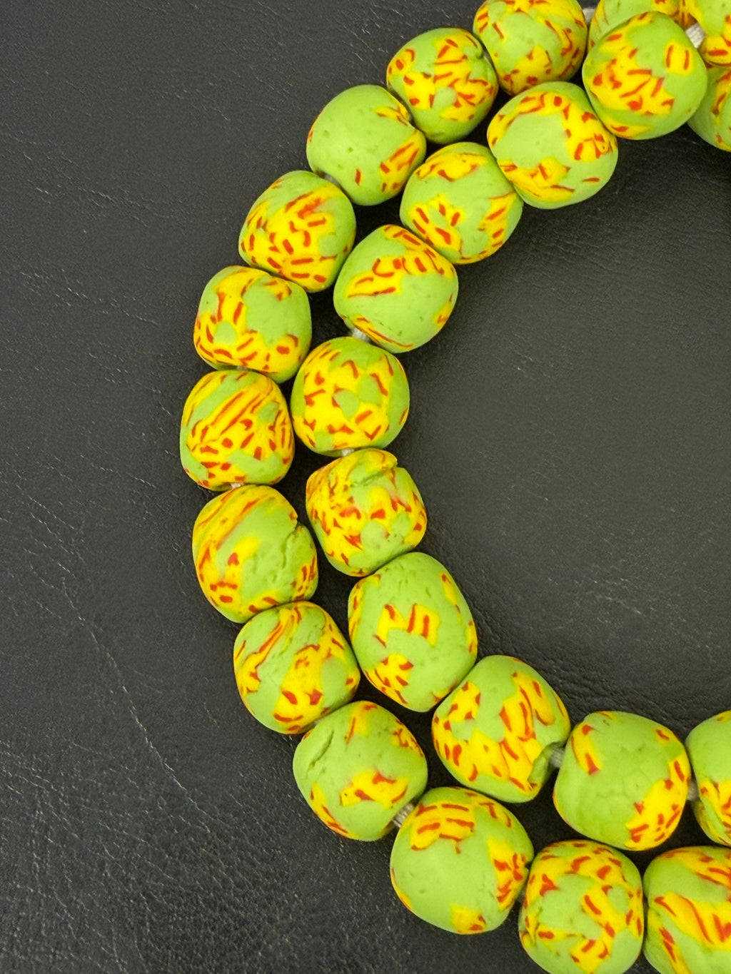 Authentic Fused Krobo Recycled Glass Beads 12–14mm | Green African Glass Beads | Handmade in Ghana