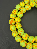 Authentic Fused Krobo Recycled Glass Beads 12–14mm | Green African Glass Beads | Handmade in Ghana