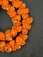 XL Tangerine Orange Confetti Canoe-Shaped Krobo Powdered Glass Beads | Handmade Recycled Glass Beads from Ghana | Large Hole African Designer Beads