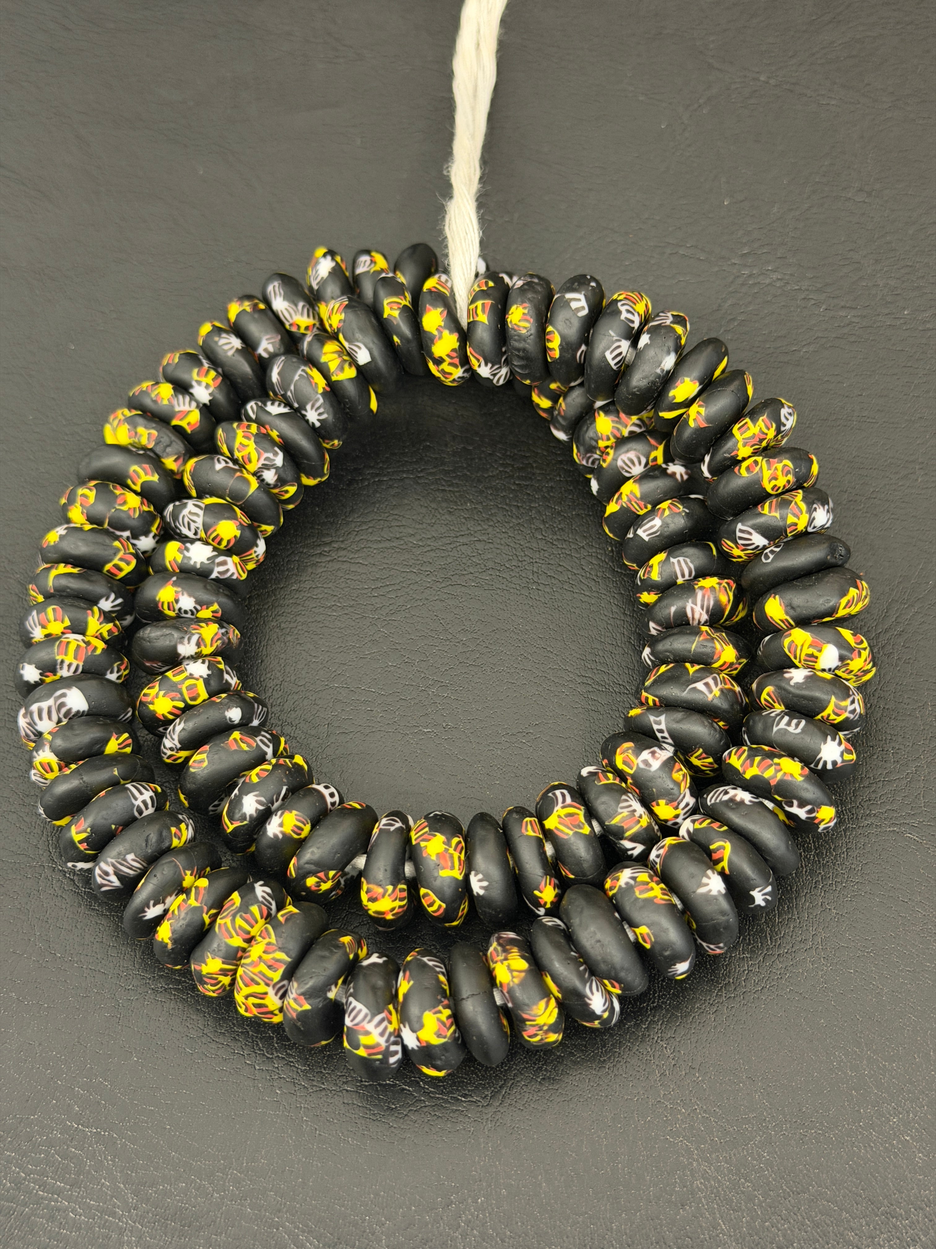 Midnight Heritage Fused Krobo Rondelle Recycled Glass Beads | Handmade Ghana African Glass Beads | 95–99 Beads per Strand