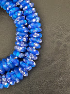 Blue Fused Krobo Rondelle Recycled Glass Beads | Handcrafted Ghana African Trade Beads | 95–99 Beads per Strand
