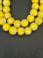Sunburst Yellow Fused Krobo Recycled Glass Beads | 12–14mm Handmade African Beads from Ghana