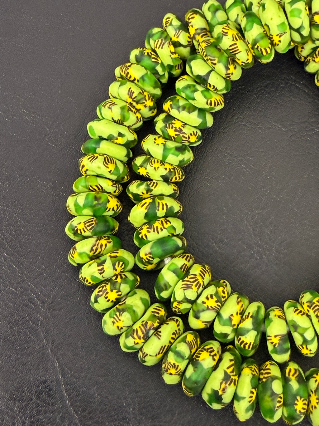 Fused Krobo Rondelle Recycled Glass Beads | Lime Green Ghana Glass Beads | Authentic African Designer Jewelry Supplies
