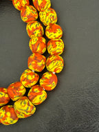 Authentic Fused Krobo Recycled Glass Beads 12–14mm | Yellow Orange African Beads | Handmade in Ghana