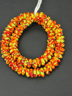 Handmade Orange, Lime Green & Crimson Fused Krobo Rondelle Recycled Glass Beads | Sustainable African Designer Beads
