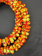 Handmade Orange, Lime Green & Crimson Fused Krobo Rondelle Recycled Glass Beads | Sustainable African Designer Beads
