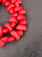 XL Ruby Red Canoe-Shaped Krobo Powdered Glass Beads | Large Hole Recycled Glass Beads | Handmade African Beads from Ghana
