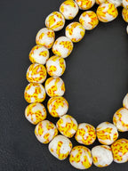 Authentic Fused Krobo Recycled Glass Beads 12–14mm | Ivory Yellow African Beads | Handmade in Ghana