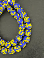 Royal Sapphire Fused Krobo Recycled Glass Beads 12–14mm | Handmade African Glass Beads from Ghana | 44 Beads Per Strand