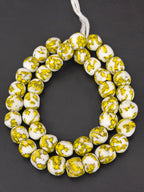 Ivory & Golden Yellow Fused Krobo Recycled Glass Beads 12–14mm | Handmade African Glass Beads from Ghana | 44 Beads Per Strand