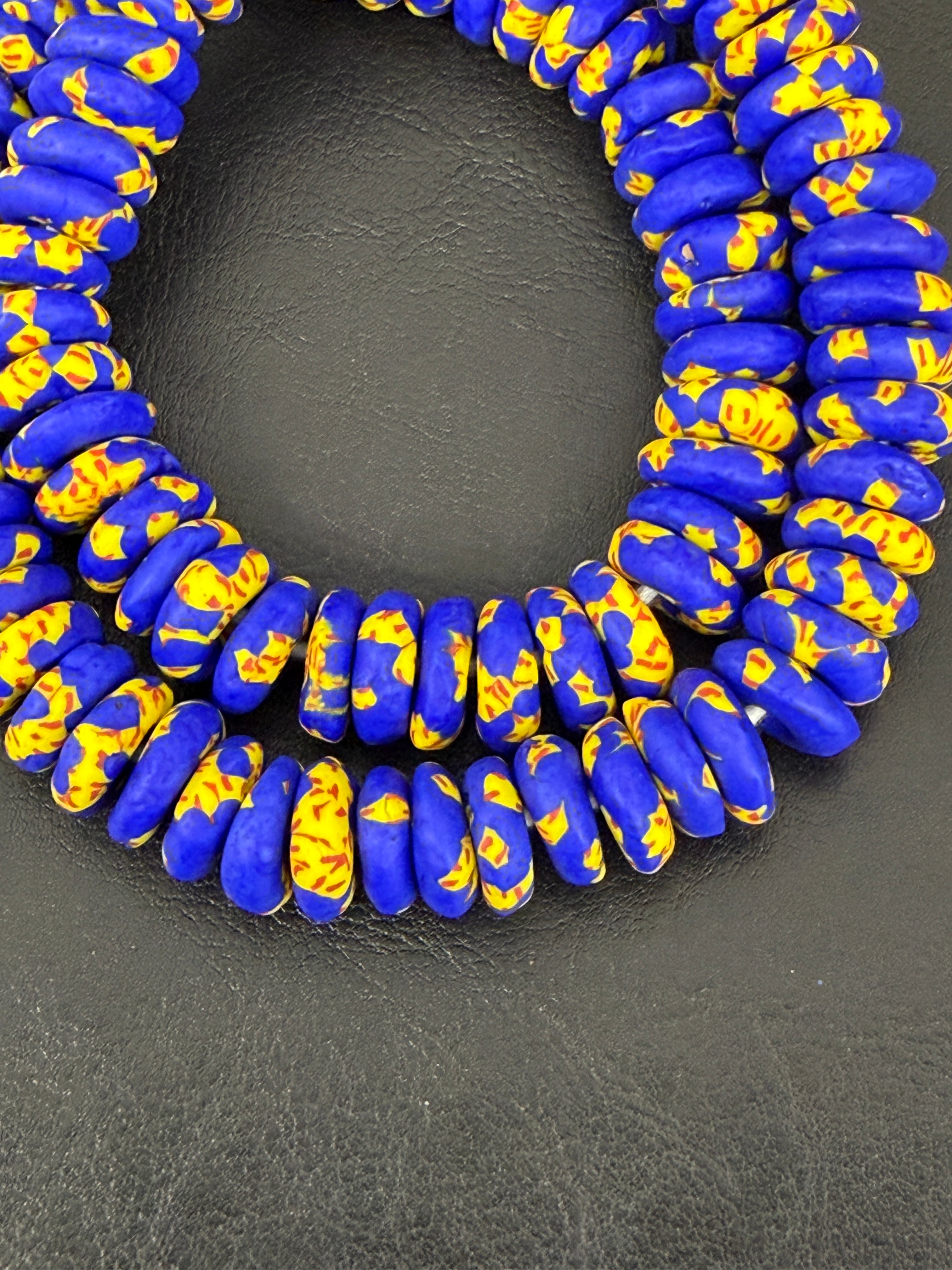 Authentic Royal Blue Fused Krobo Rondelle Glass Beads for Jewelry Designers | Ghana Artisan Collection