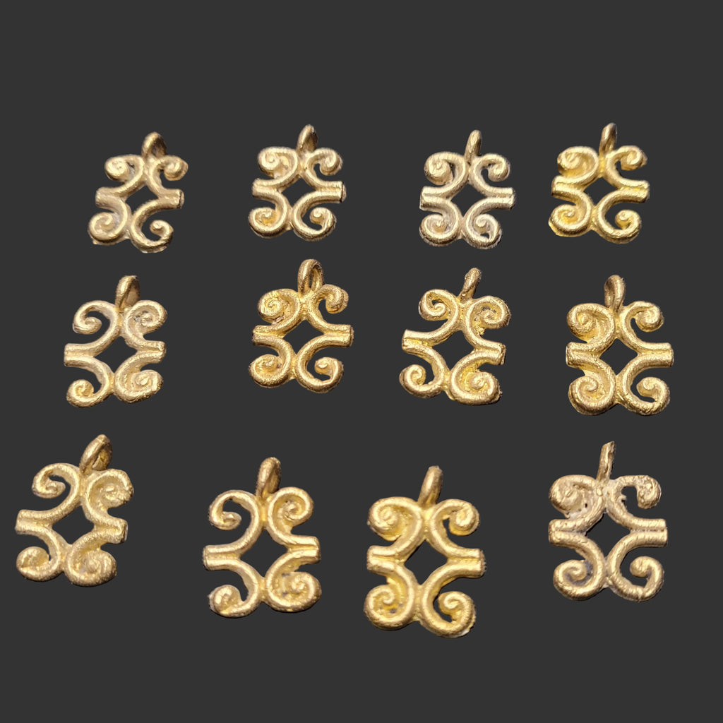 African brass pendant, 3 pieces humility and strength symbol brass charms - Aadampo