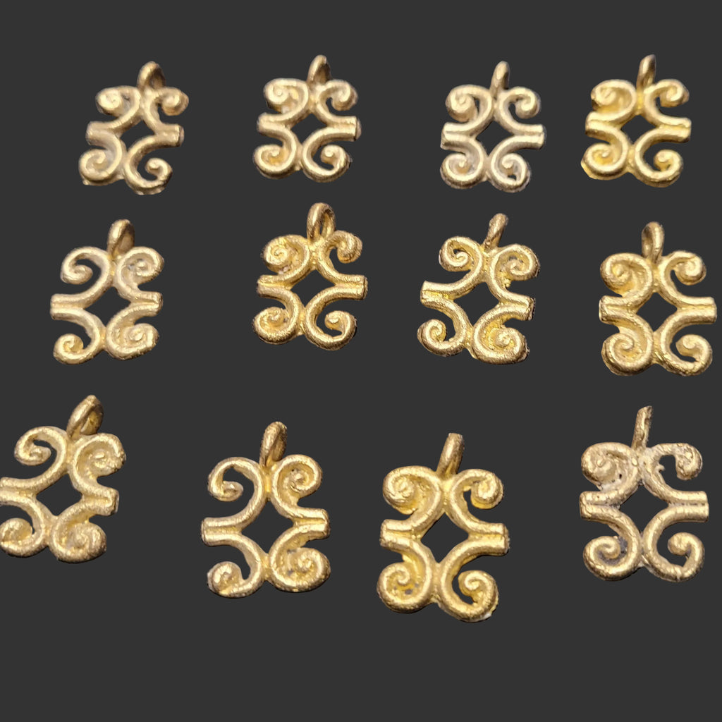 African brass pendant, 3 pieces humility and strength symbol brass charms - Aadampo