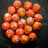 Multicolored African glass bead, 24mm chunky bicone bead for jewelry making arts & crafts.