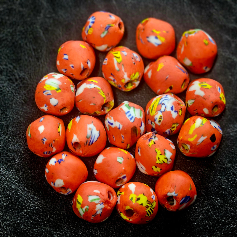 Multicolored African glass bead, 24mm chunky bicone bead for jewelry making arts & crafts.