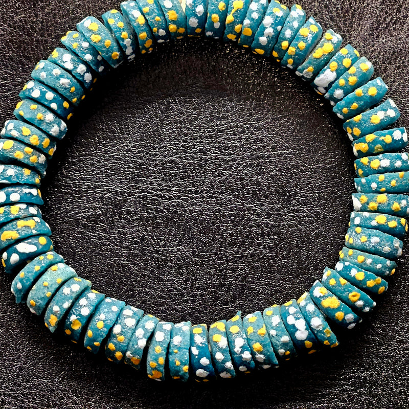 African Glass Beads - Green Spacer Beads With Dotted Design For One Of A Kind Jewelry.