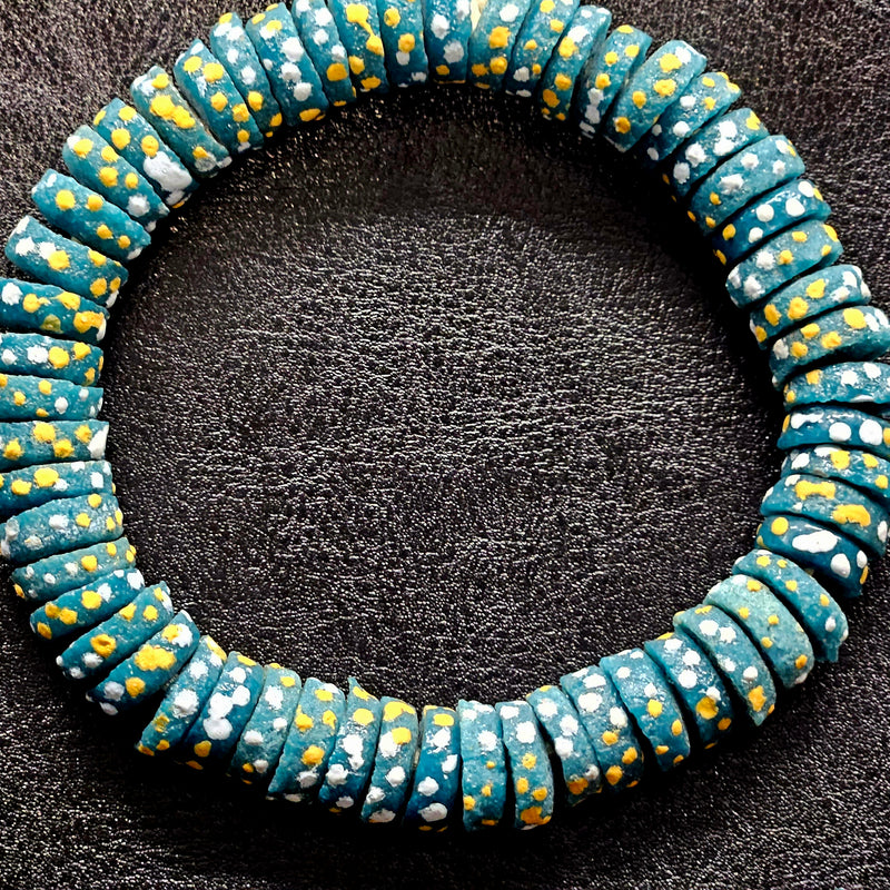 African Glass Beads - Green Spacer Beads With Dotted Design For One Of A Kind Jewelry.