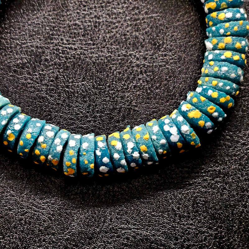 African Glass Beads - Green Spacer Beads With Dotted Design For One Of A Kind Jewelry.