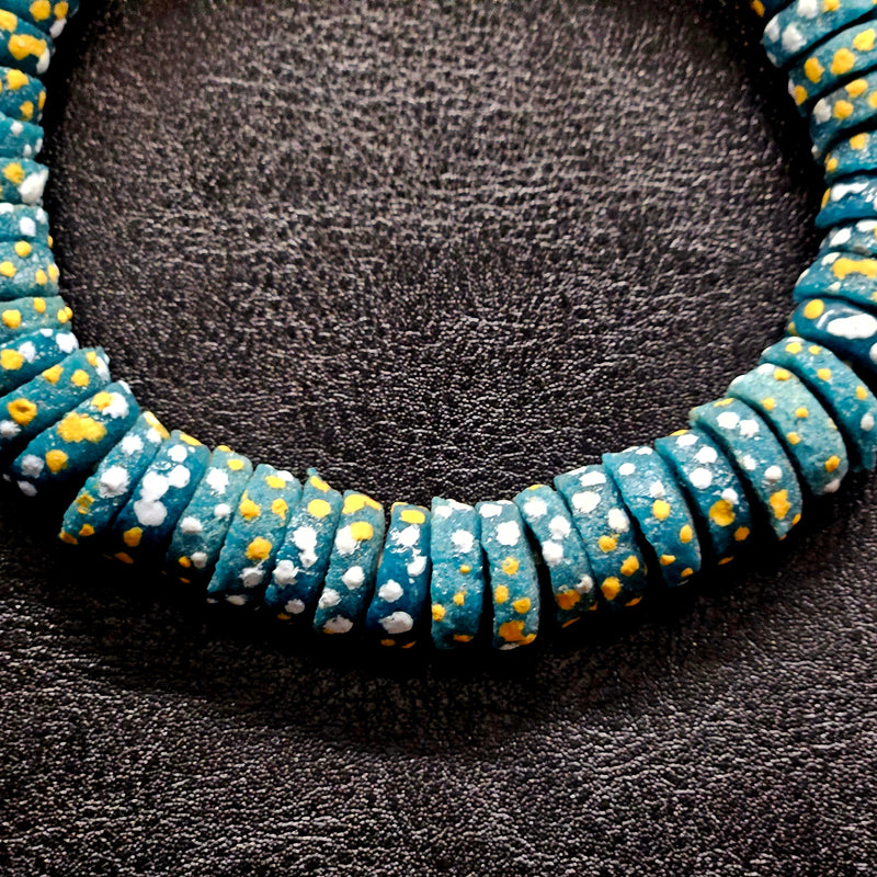 African Glass Beads - Green Spacer Beads With Dotted Design For One Of A Kind Jewelry.