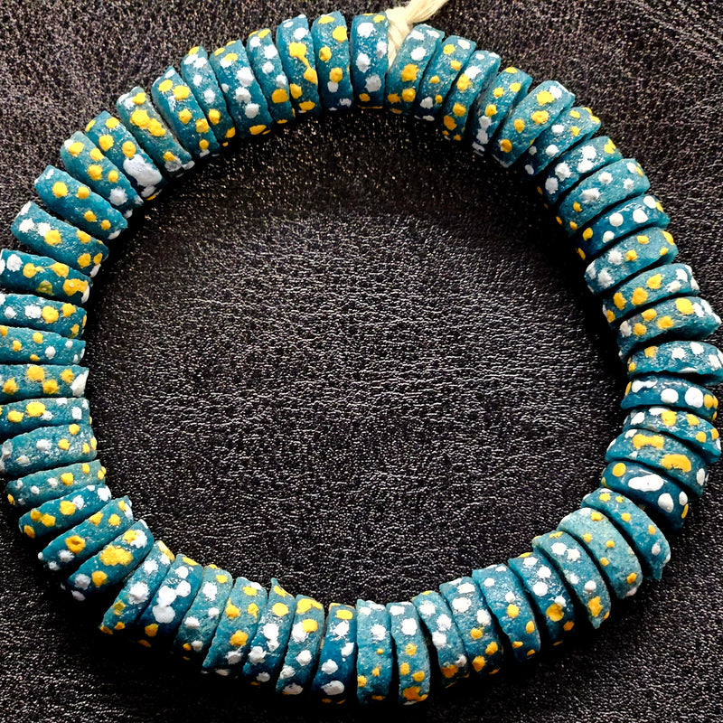 African Glass Beads - Green Spacer Beads With Dotted Design For One Of A Kind Jewelry.
