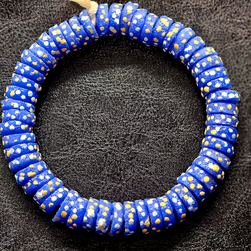 African Glass Beads - Blue Spacer Beads With Dotted Design For One Of A Kind Jewelry.