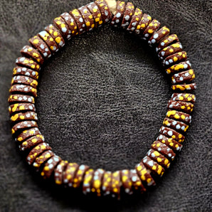 African Glass Beads - Brown Spacer Beads With Multicolored Dotted Design For One Of A Kind Jewelry. - Aadampo