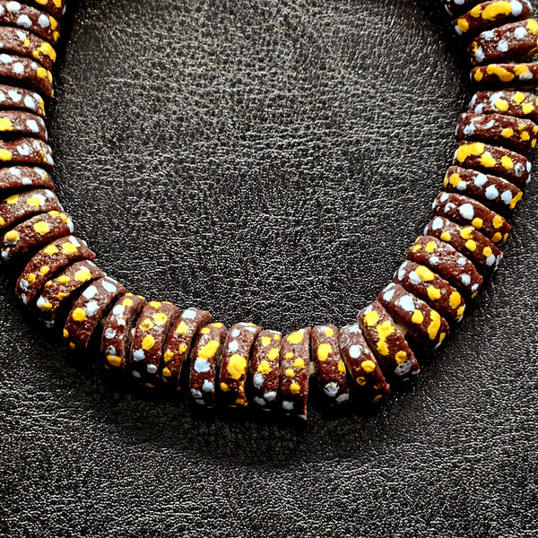 African Glass Beads - Brown Spacer Beads With Dotted Design For One Of A Kind Jewelry.