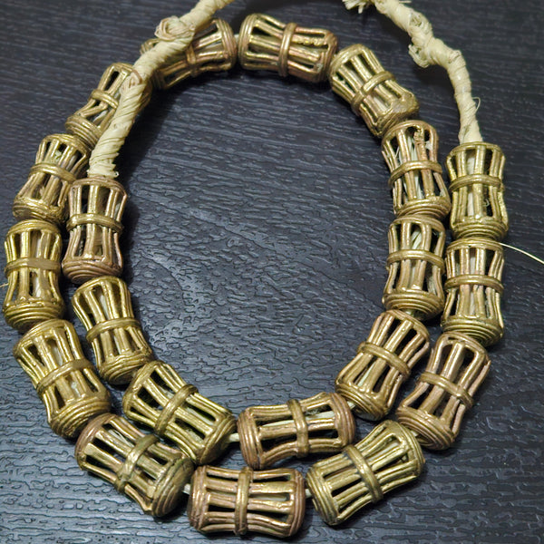 Authentic African Brass Beads Strand - 20 Beads, 13-14mm × 20 - 24mm