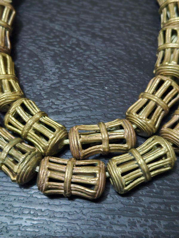 Authentic African Brass Beads Strand - 20 Beads, 13-14mm × 20 - 24mm