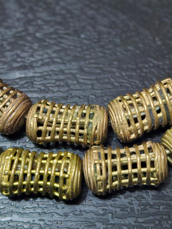 Exquisite Craftsmanship: Authentic African Brass Beads Strand - 20 Pieces